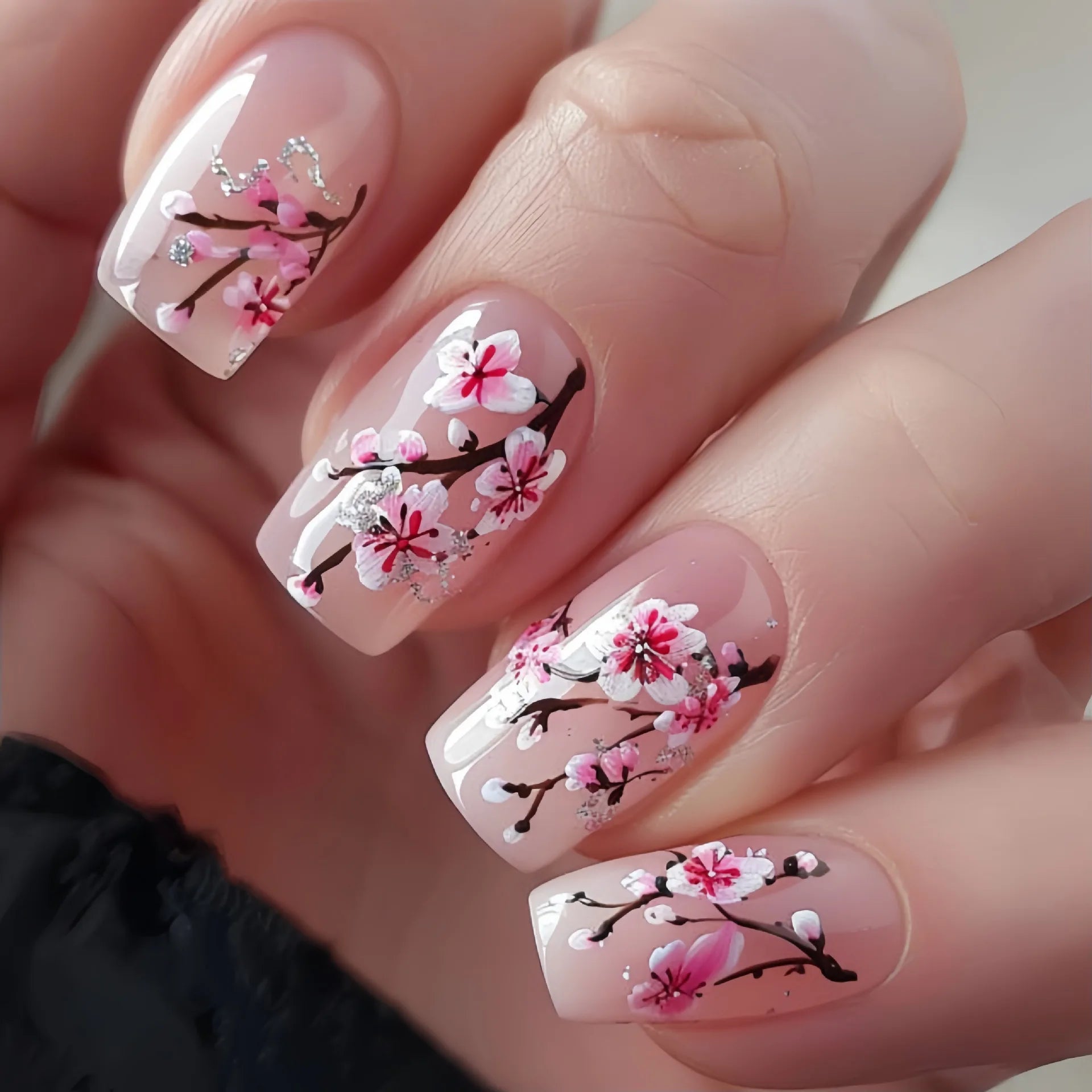 24pcs/set short medium long fake nails for Spring summer season gradient peach flowers butterfly heart press on false nail art 1840