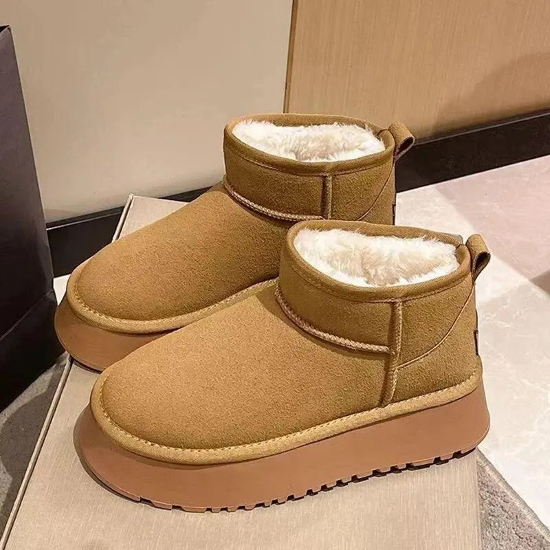 Women's Winter Warm Snow Boots Waterproof Anti-slip Cotton Women's Padded Thickened Platform Ankle Boots Botas Mujer Brown