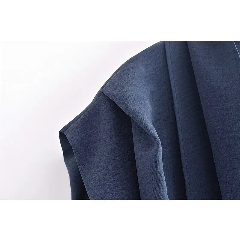 TRAF 2024 Spring/Summer Women's Solid Color Set Wrap Collar Mismatch Sleeveless Causal Top A-line Wide Drop Ankle-Length Skirt