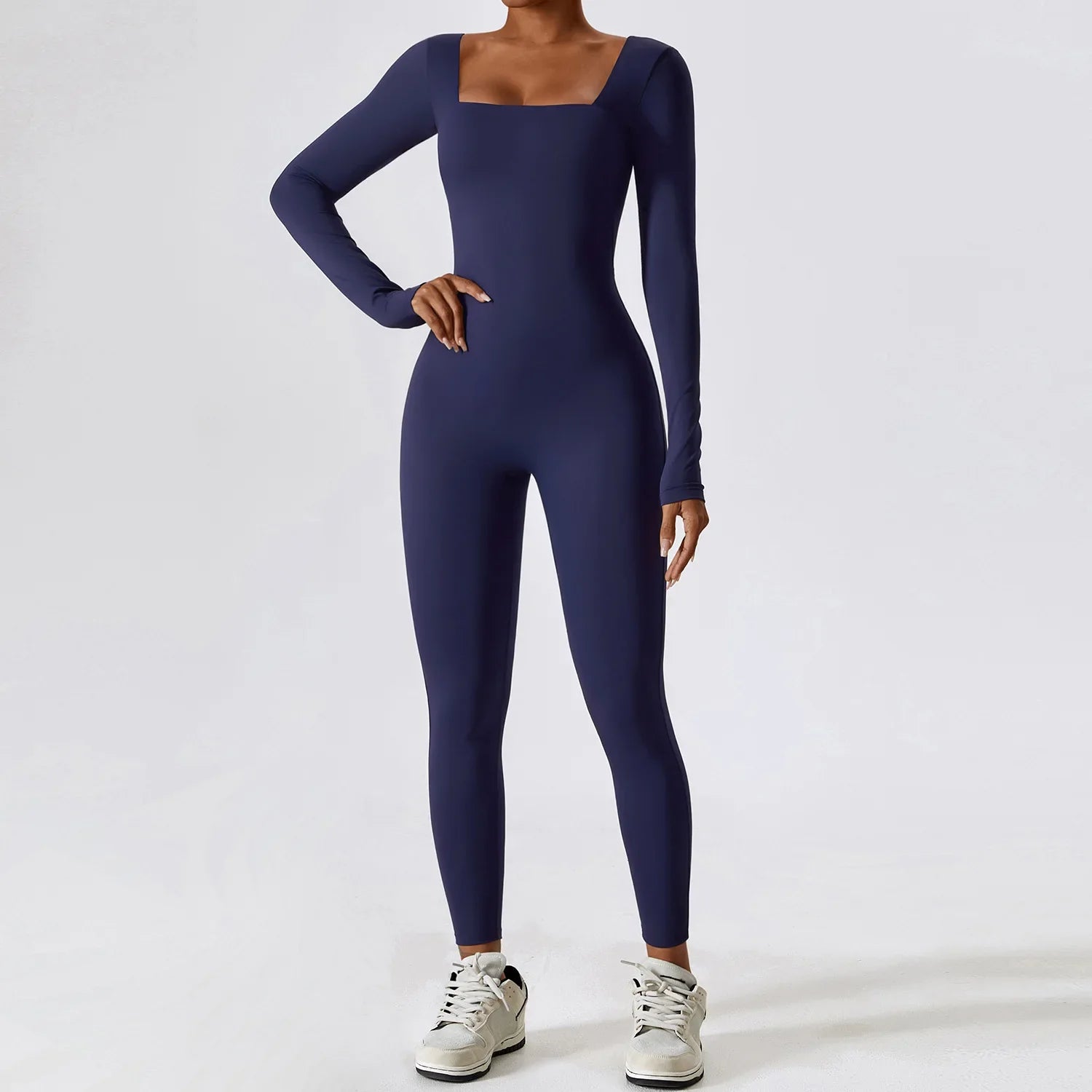 Women's Tracksuit Jumpsuit Sportswear Long Sleeved Yoga Suit Gym Push Ups Fitness Workout Bodysuit Quick Drying Yoga One Piece Eclipse Blue