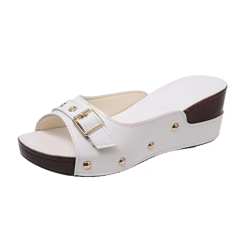 Women Sandals - Fashion Wedges Shoes For Women Slippers Summer Shoes With Heels Sandals Flip Flops Women Beach Casual Shoes White