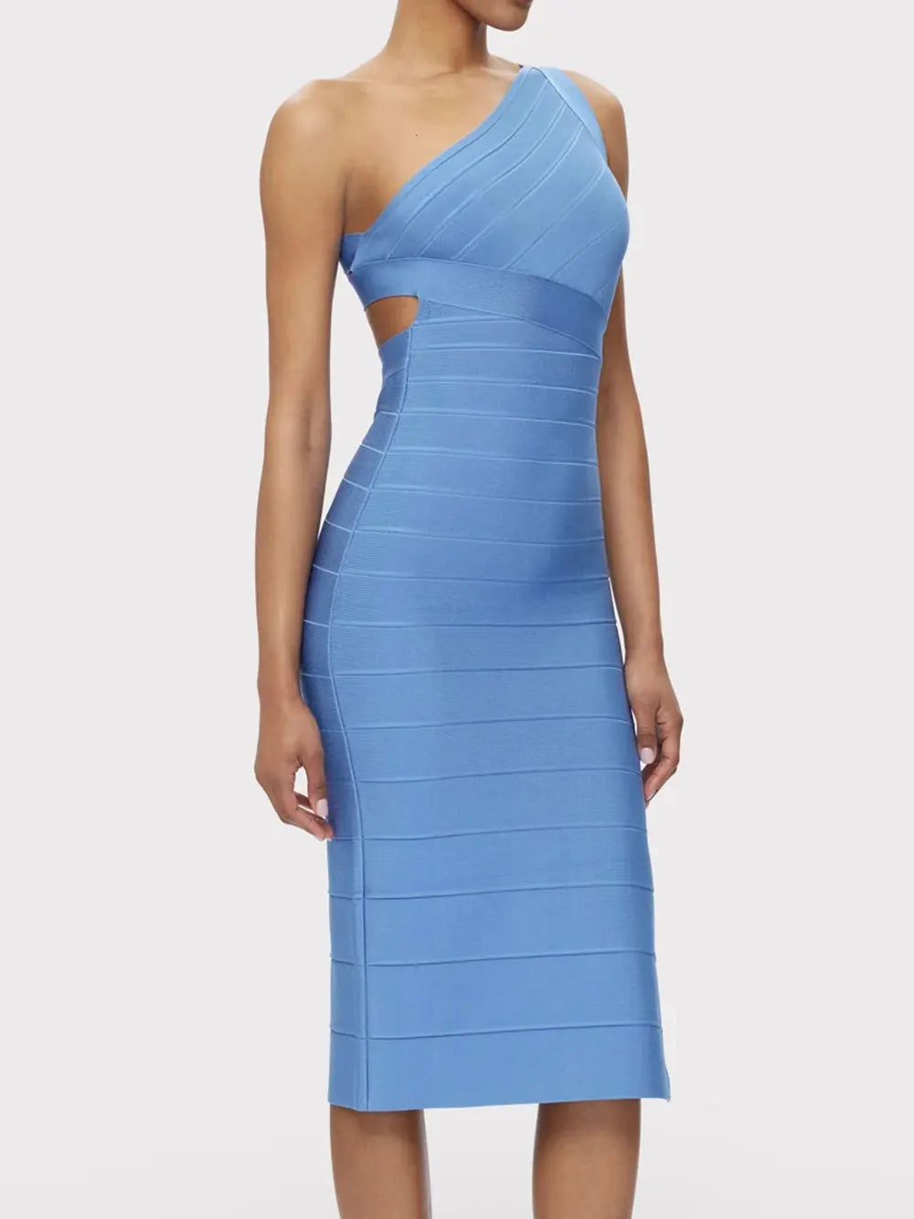 2025 Elegant Women's Single Shoulder Sleeveless Bandage Dress with Diagonal Collar Bodycon Bareback Split and Knee Dress Vestido