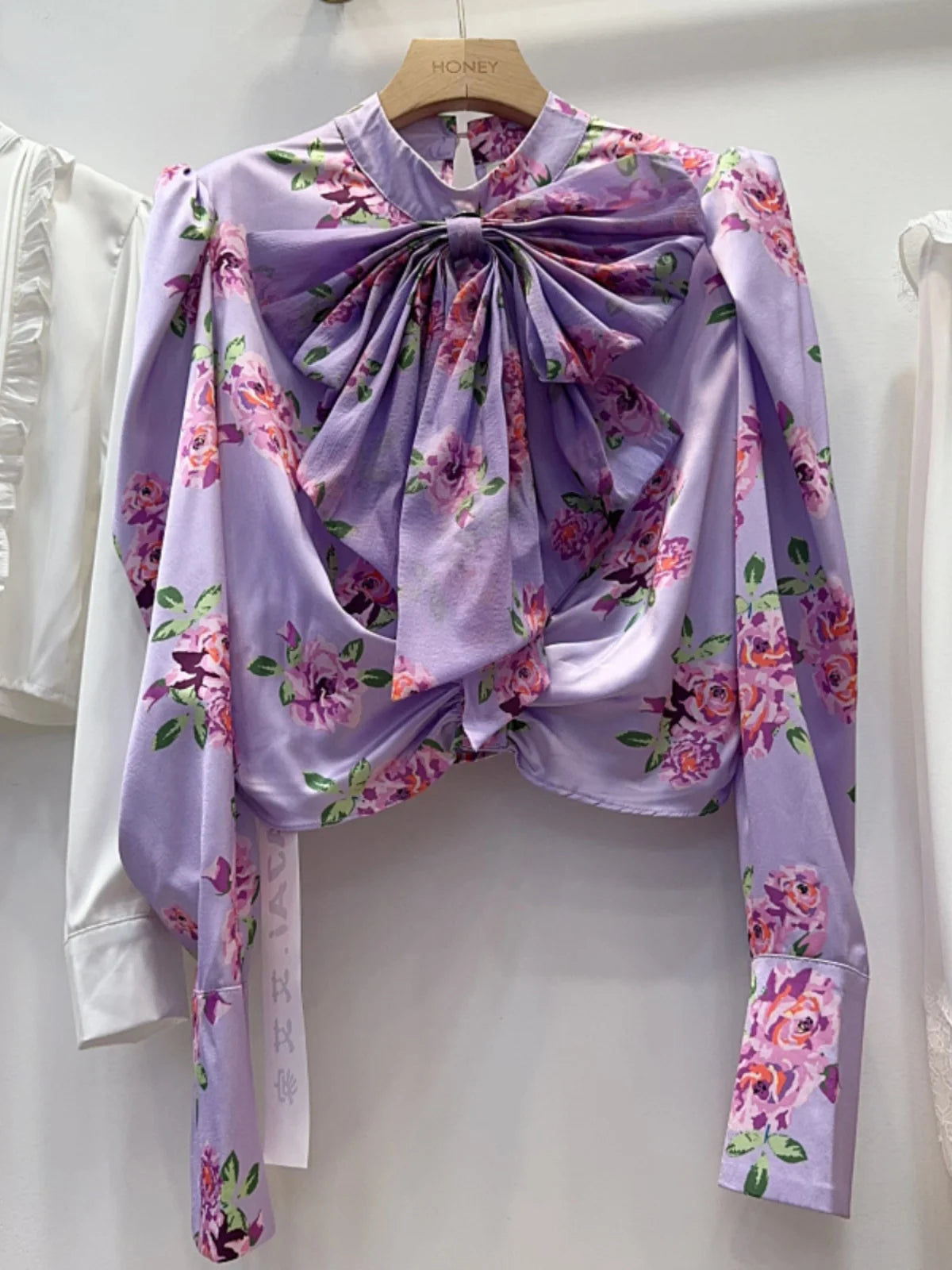 Broken Flower Blusas Mujer Bow Shirts & Blouses Elegant Tmeperament Women Clothing Full Sleeve Camisas 2025 Korean Style Ropa PURPLE One Size