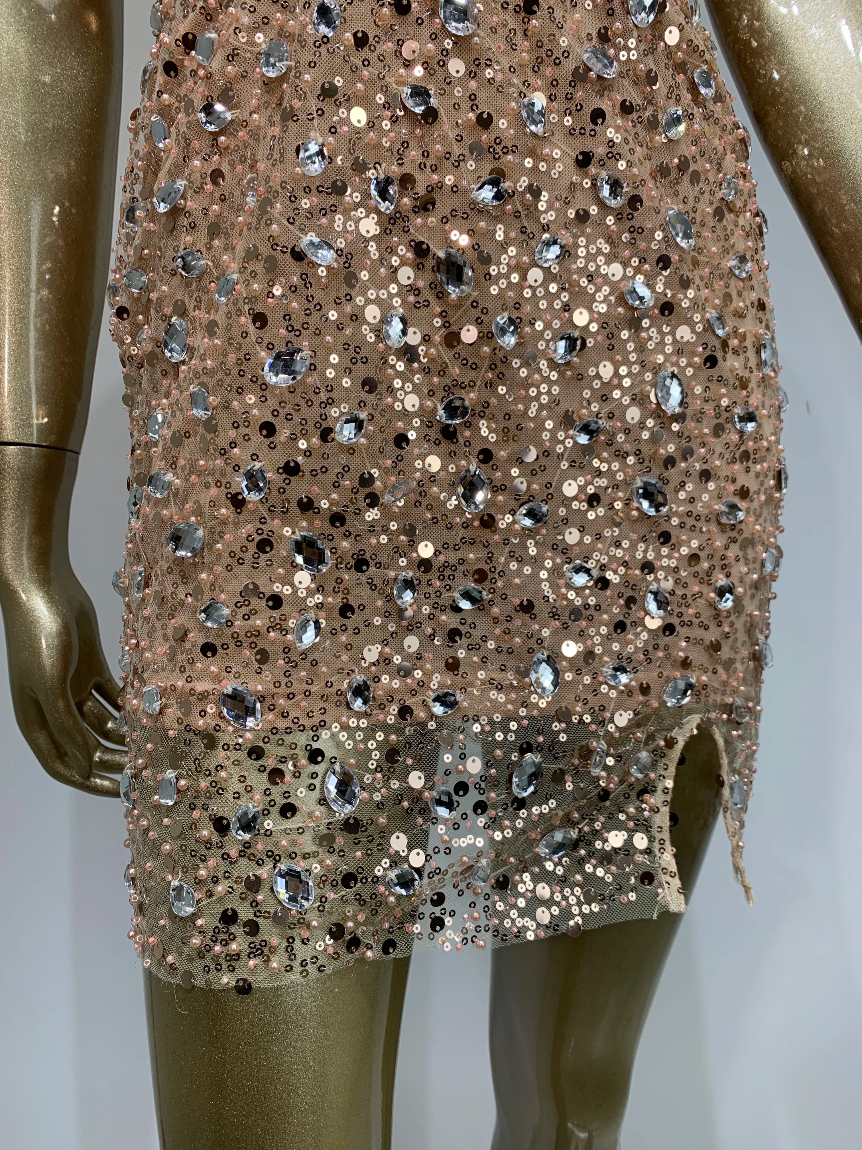 Summer Sexy Strapless Backless Mesh Sequins Diamonds Gold Mini Women Celebrity Dress 2024 Elegant Party Evening Club Vestido