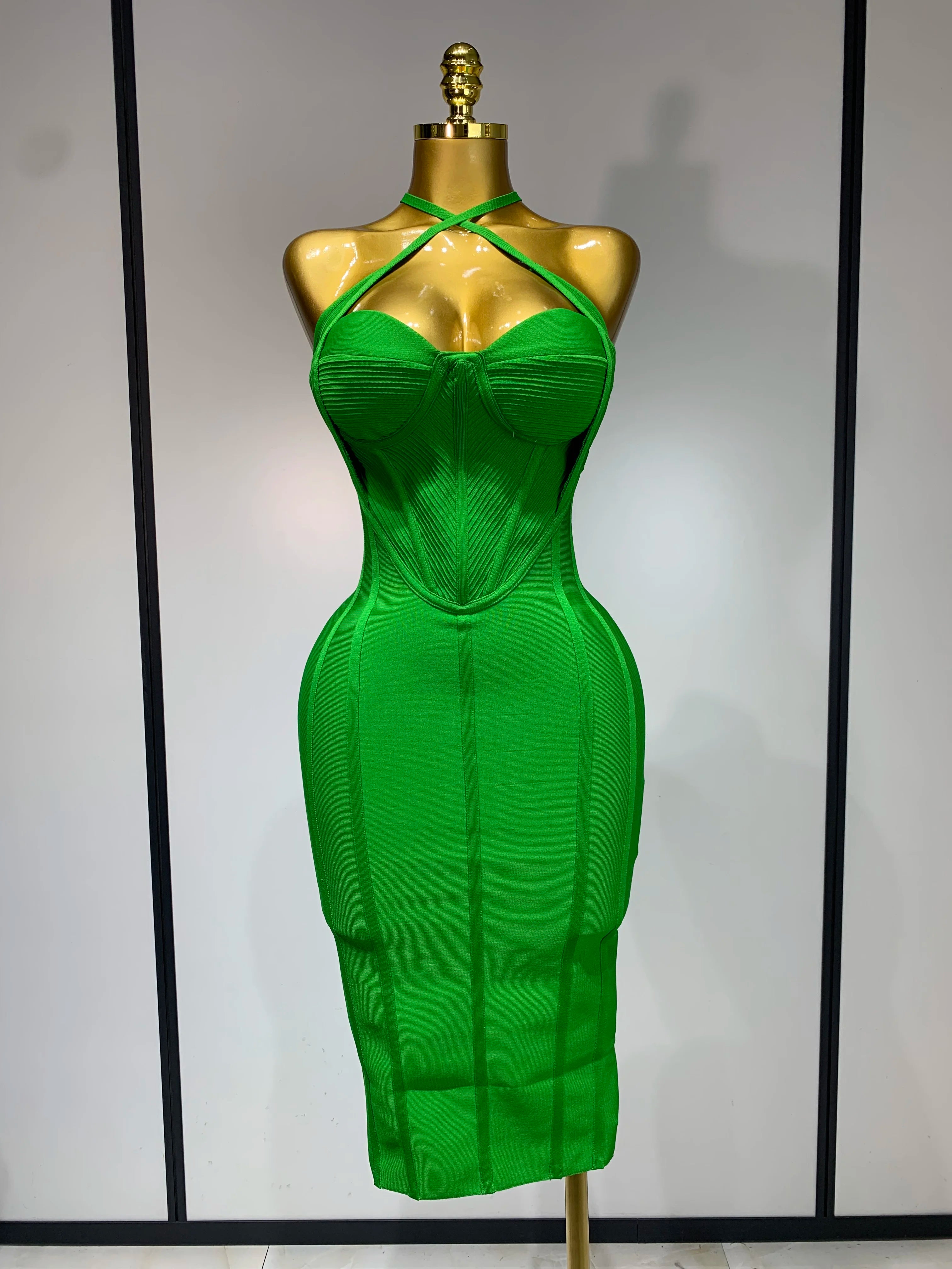 Women Sexy Sleeveless Backless Green Midi Bodycon Bandage Dress 2025 Celebrity Elegant Evening Club Party Luxury Birthday Dress green