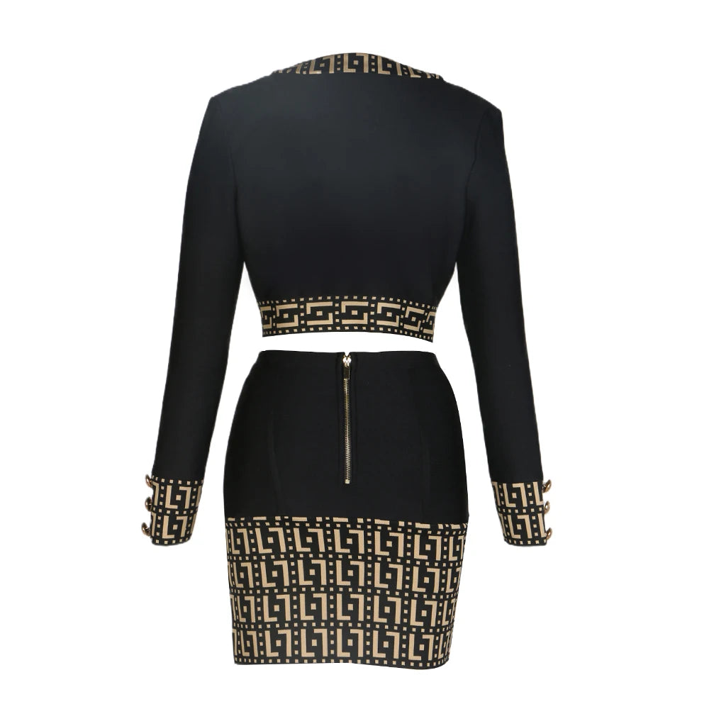 2024 New Spring Women Long Sleeve Button Sexy Bodycon Mini Dress Skirts Coat Set Bandage High Street Celebrate Women's Set