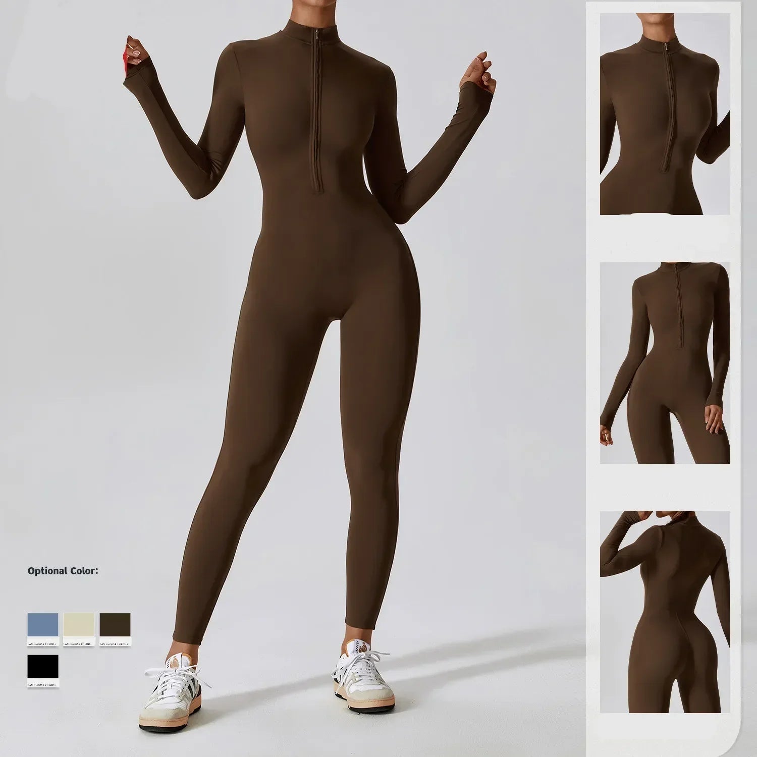 Yoga Jumpsuit Women Seamless Sports Zipper Jumpsuit Set Gym Long Sleeve Fitness Suit Elastic Gym Workout Bodysuit Athletic Wear