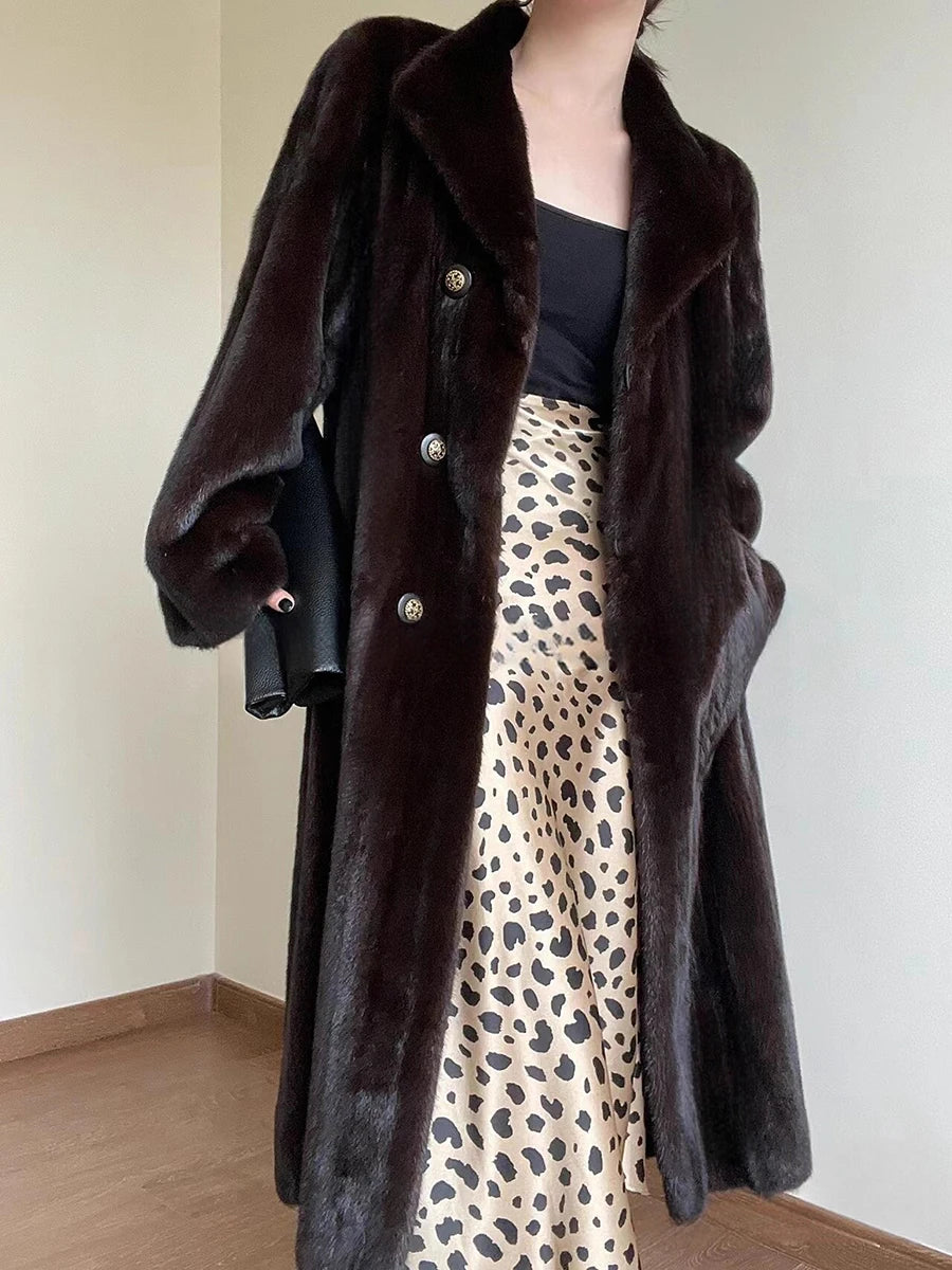 Lautaro Autumn Winter Long Thick Warm Soft Fluffy Faux Mink Fur Coat Women Elegant Luxury Designer Clothes Vintage Fur Overcoat