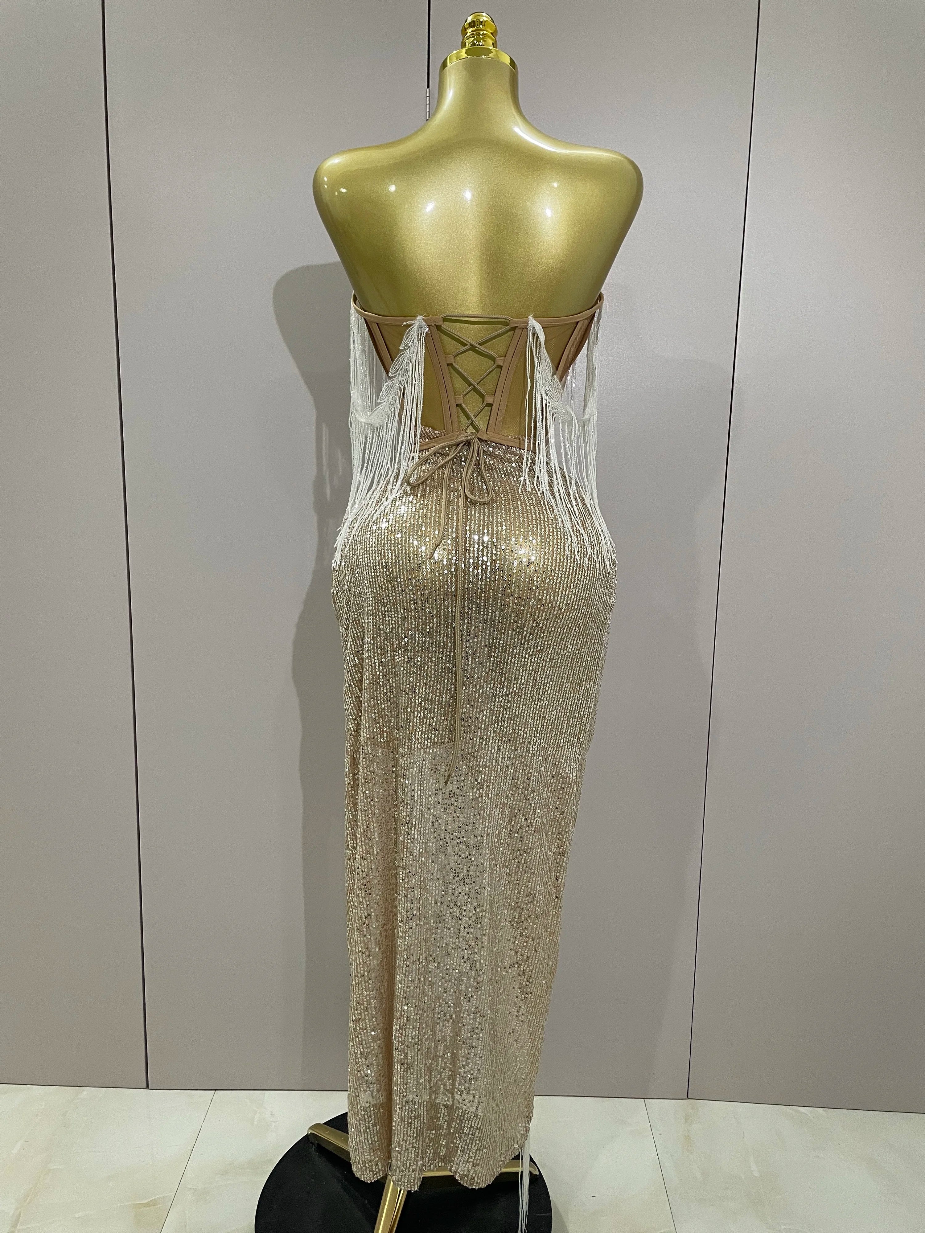 Sexy Luxury Sparkly Sequin Tassel Two Piece Set 2025 Women Evening Party Birthday Singer Performan Costume Nightclub Girl Outfit