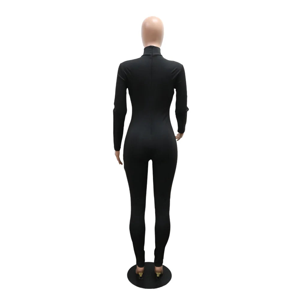 Full Sleeve Women Turtleneck Jumpsuits Diamonds Hot Rhinestones Rompers One Piece Sexy Pencil Night Club Party Outfits