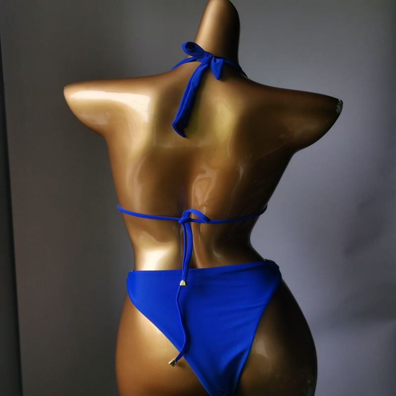 Push Up Gathered Sexy Women's Swimsuit Luxury Rhinestone Crystal Diamond Bikini High Waist Halter Straps Swimwear