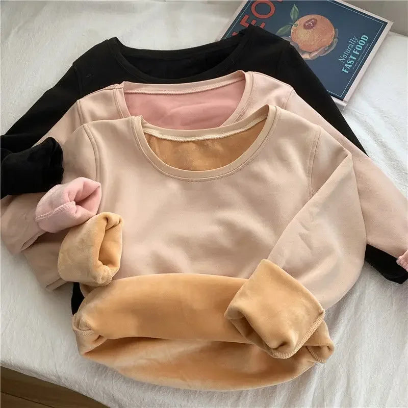 Women Autumn Winter Bottoming Shirt Constant Temperature Plus Velvet Long-sleeved T-shirt Plus Velvet Heating Thermal Top skin color