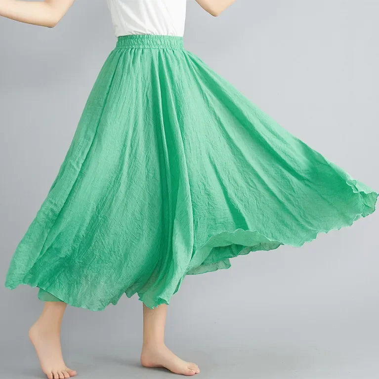 Fashion Cotton Linen Clothes Women Skirts Maxi Y2k Elegant Beach Saia Ropa Mujer Casual Vestido Boho Long Skirt Faldas Harajuku Matcha Green