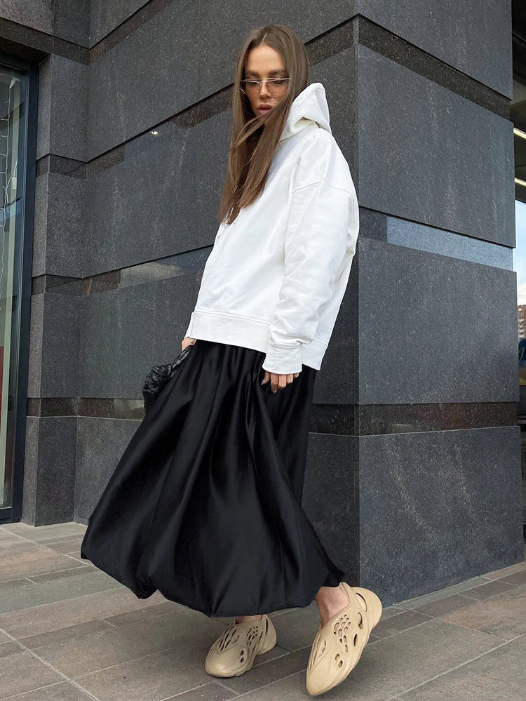 Mnealways18 Elegant Women White Ball Gown Skirts Chic Women Party High Waist Midi Skirts Spring Pleated Long Skirts Female