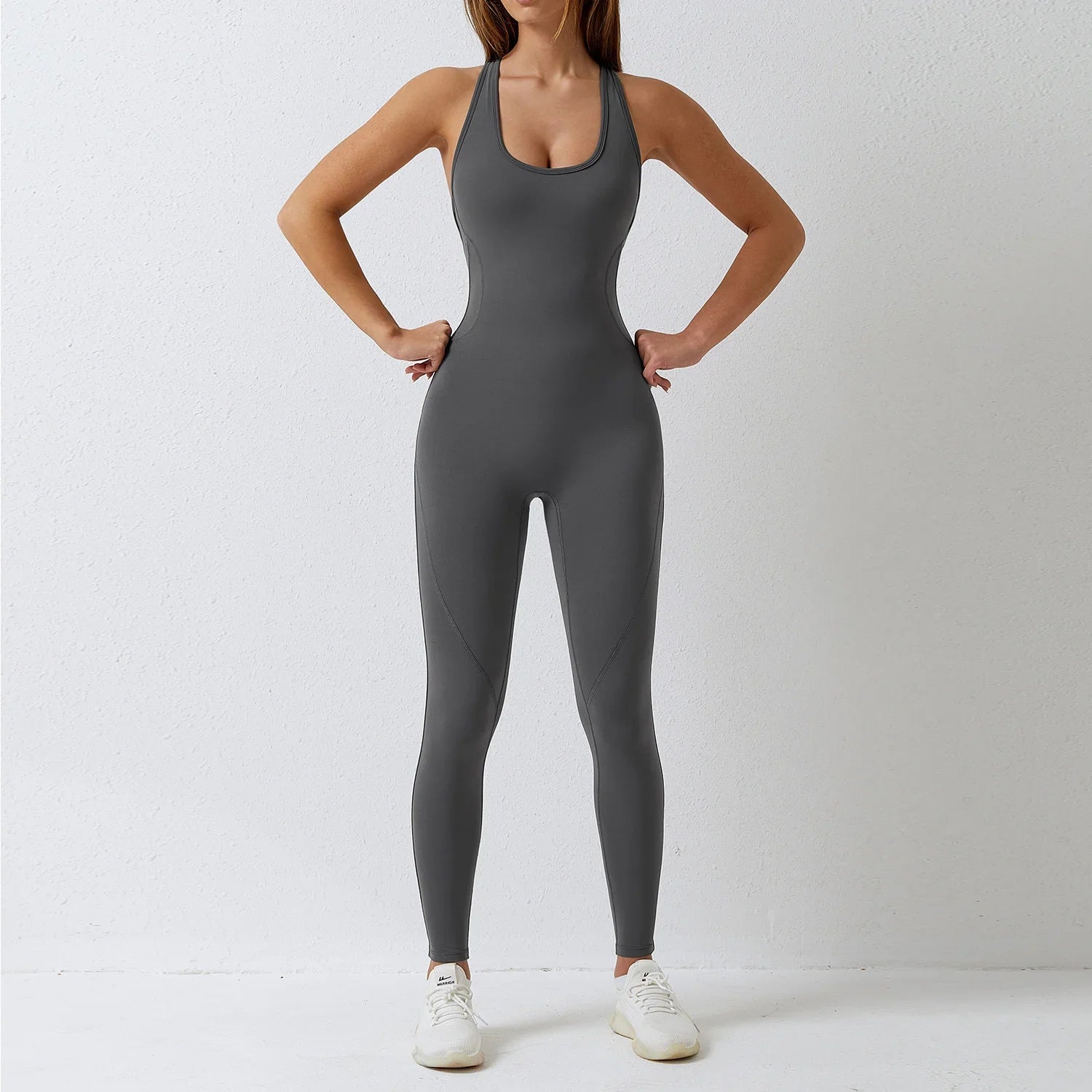 NCLAGEN GYM Romper Backless Set Fitness Bodysuit Siamese Sportswear Women Jumpsuit Buttery-Soft One-piece Playsuit Yoga Suit Volcanic Gray
