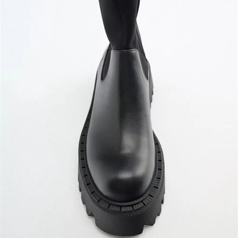 Platform Ankle Boots Shoes For Women Goth Gothic Fashion Mid Calf Ankle Women's Boots Female Winter Brand Stretch Boots