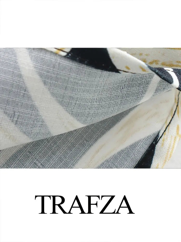 TRAFZA Women's Zipper Short Skirt Street Clothing Unique Tassel Pendant Elegant Women's Summer Retro Print Asymmetric Mini Skirt