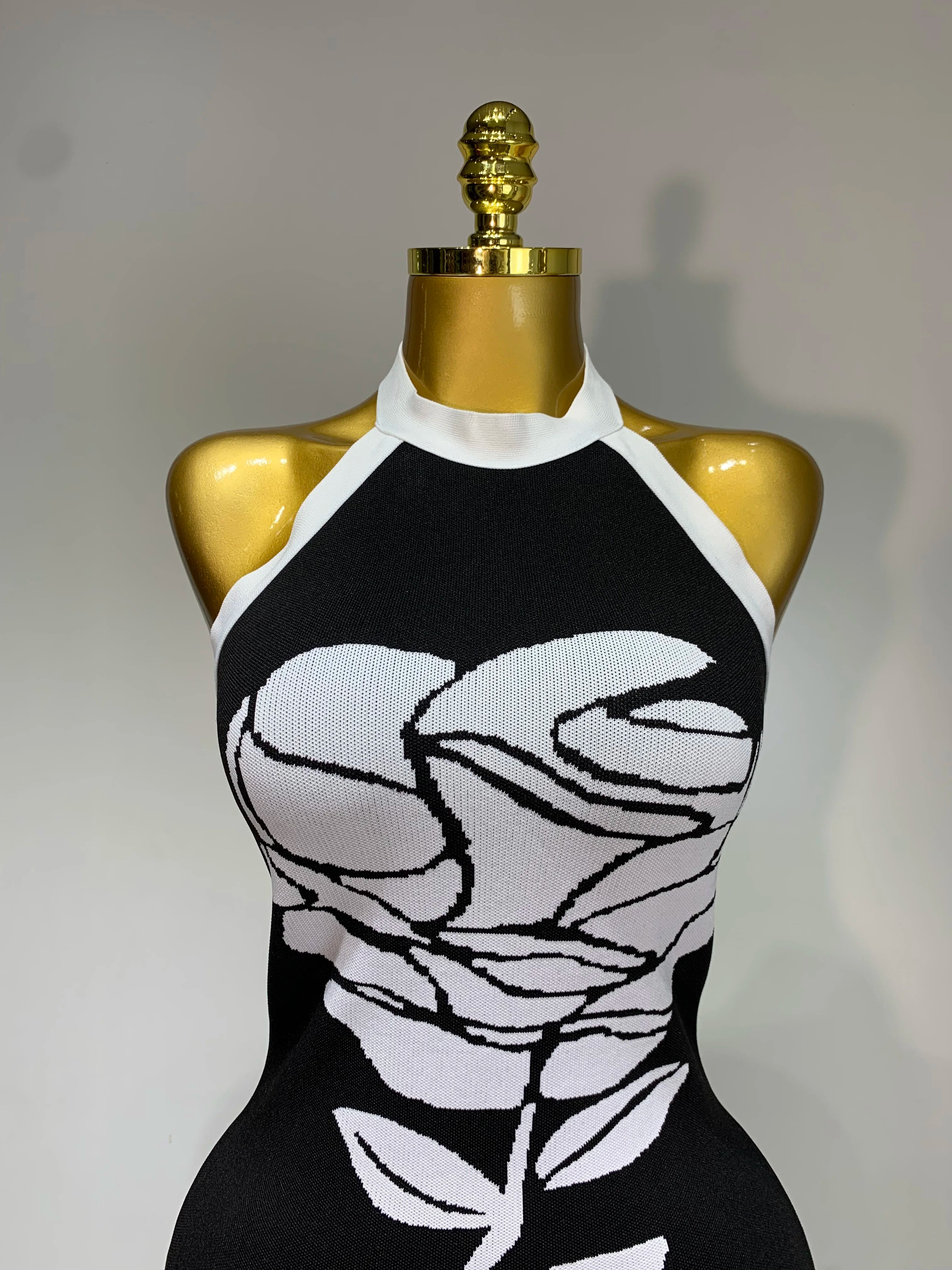 Women Fashion Celebrity Sexy Backless Rose Flower Midi Black Jacquard Bandage Dress 2025 Elegant Evening Club Party Dresses