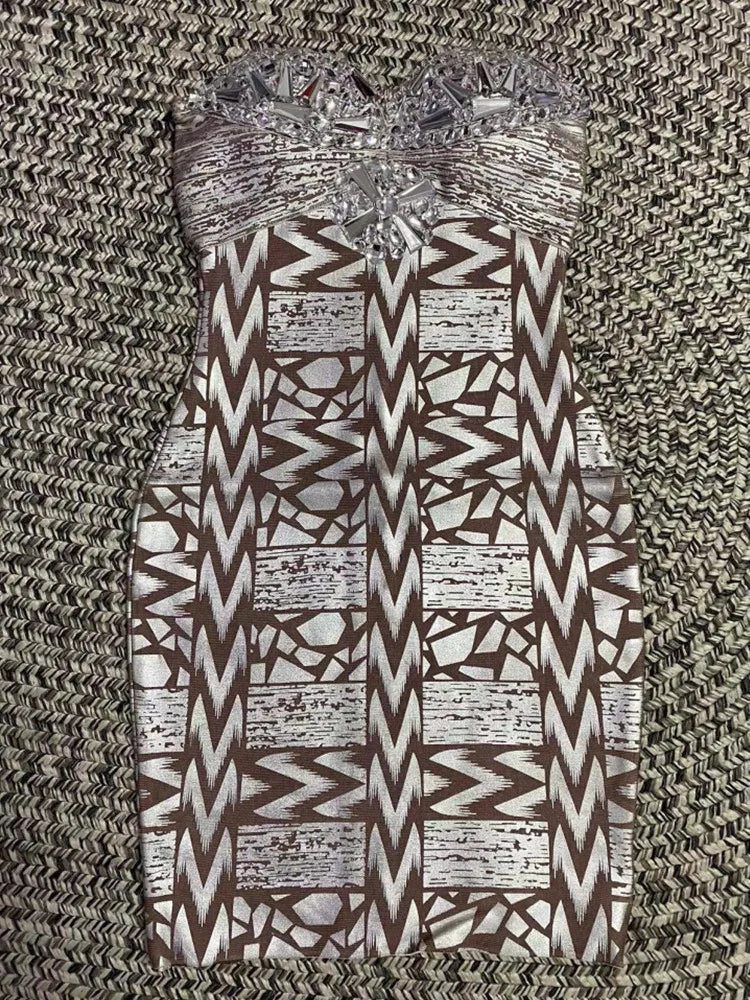 Black Silver Gold Foil Color Women Sexy Strapless Crystal Bodycon Mini Dress Bandage Fashion Nightclub Party Celebrate Dress Silver