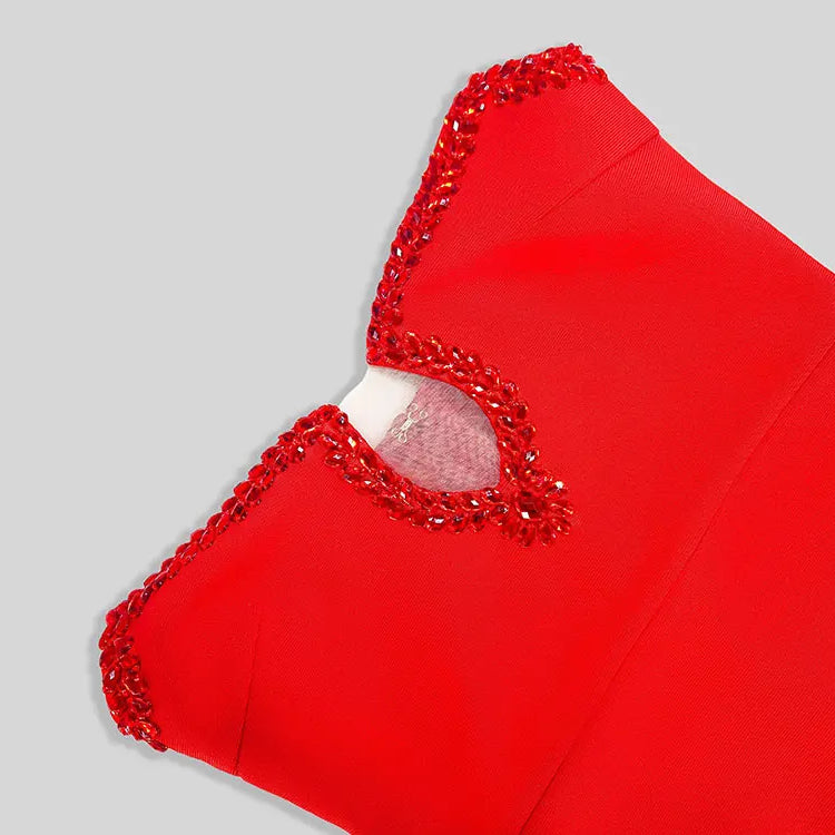 2025 Sexy Women'S Light Luxury Bead Design Red Bandage Dress Strapless Sleeveless Bodycon Backless Long Dresses Party Vestidos