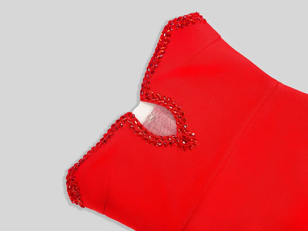 2025 Sexy Women'S Light Luxury Bead Design Red Bandage Dress Strapless Sleeveless Bodycon Backless Long Dresses Party Vestidos