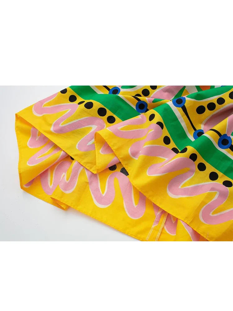 For Women Female Causal Halter Sleeveless Camisole Tops A-Line Mid-Calf Skirt TRAF Fashion Summer Print Skirt Sets