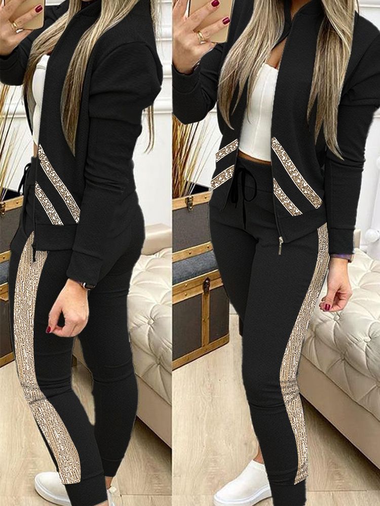 Femmes deux pièces ensemble tenues automne femmes survêtement fermeture éclair pantalons et haut décontracté Sport costume hiver 2 pièces femme ensemble