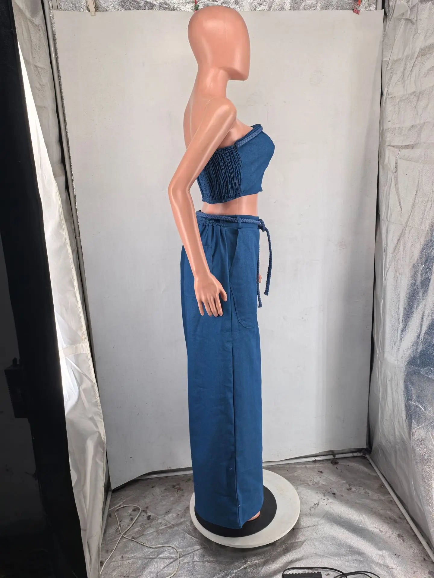 Fashion Denim Women's Set Strapless Crop Top and Wide Leg Jeans Pants Suit 2024 Street Two 2 Piece Sets Outfit Tracksuit