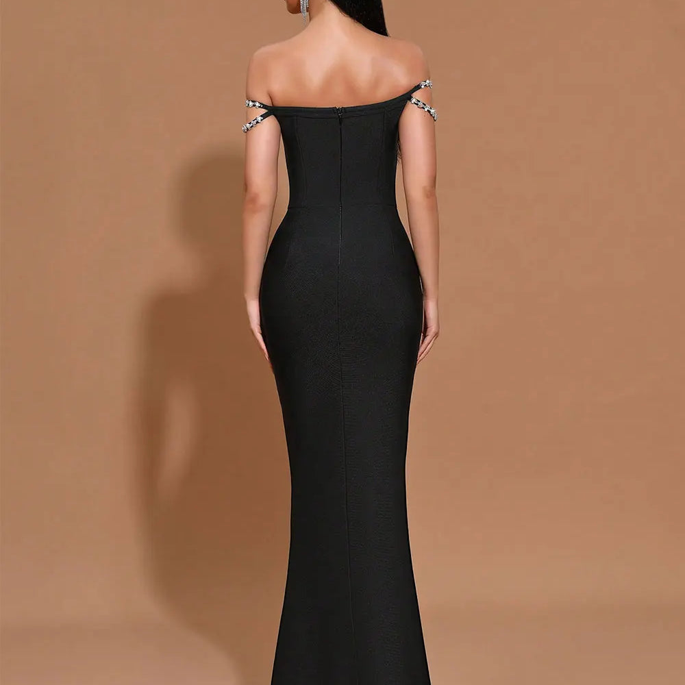 2025 Elegant Women's Spaghetti Strap Nail Diamond Design Bandage Dress Bodycon Backless Long Dress Fashion Dinner Party Vestidos