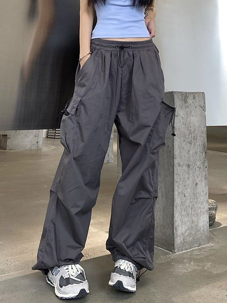 Zoki Streetwear Hip Hop Cargo pantalon femmes mode poches surdimensionné pantalon ample été Bf coréen taille haute pantalon large nouveau