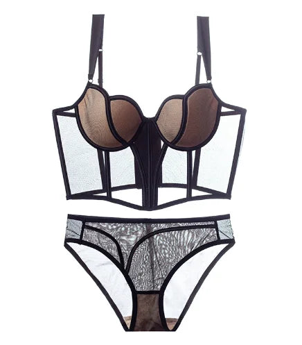 Women's Chic Mesh Fishbone Camisole Inner Wear Outer Wear Corset Crop Top Waist-Tight Sexy Bra White Black 2023 black sets