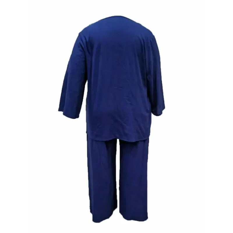 Plus Size New Women's Summer Fashion Linen Solid Color Shirt Set Long Sleeve Loose T-shirt Wide Leg Pants Casual Two-piece Set