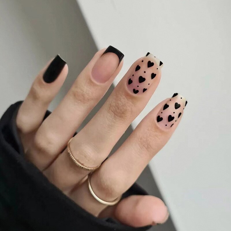 Purple Love Heart Leopard Print Wearable Nail Art Glossy Pink Fake Nails Finished False Nails Short Press on Nails with Glue MT876JP1835