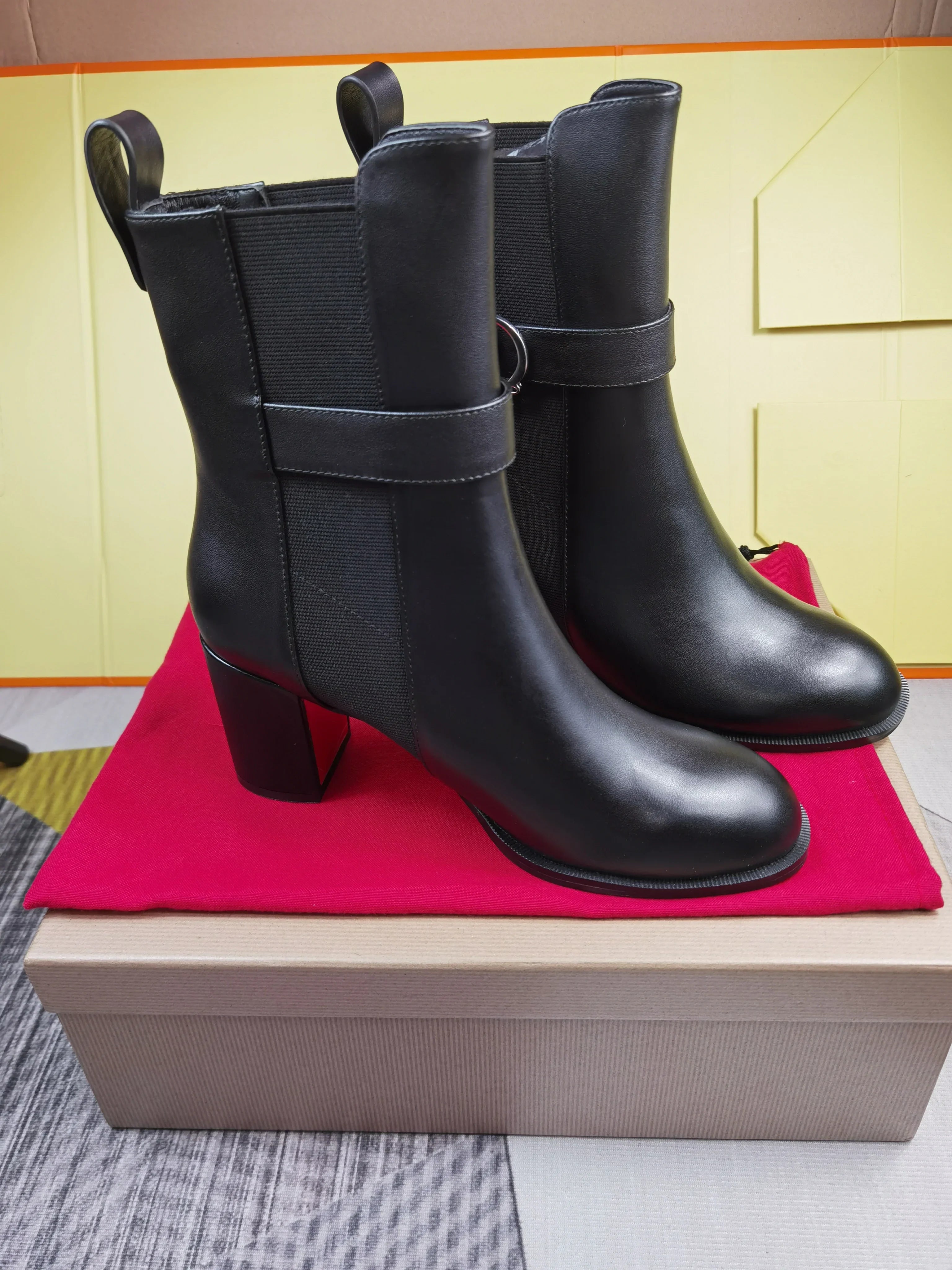 new designer GPBD women's casual high heels luxury genuine leather red bottom shoes top fashion boots 4 black