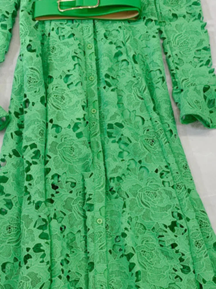 LGRQ Elegant Lace Embroidery Pattern Design Women's Dresses Evening Belt New Hollow Out Luxury Fashion 19F1371