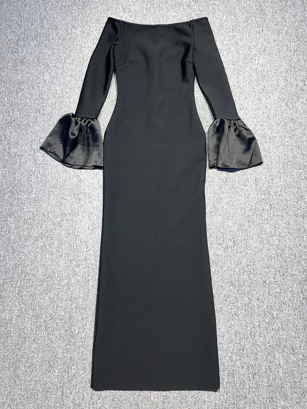 2024 Sexy Women's Bandage Long Dress with One Collar Shoulder and Horn Sleeve Bodycon Dress Cocktail Evening Party Vestidos black