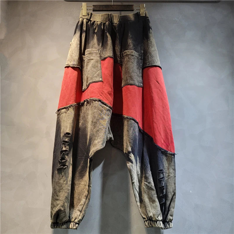Autumn Fashion Spliced Contrast Color Hooded Short Jacket For Women Tassel Elastic Waist Wide-Leg Pants 11A07535