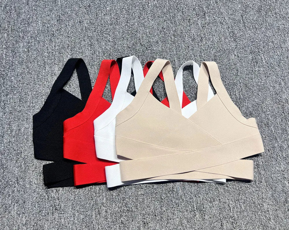 2024 Casual Women'S Ultra Short Bandage Vest Spaghetti Strap Sleeveless Hollow Out Solid Color Backless Top Women'S Sports Vest