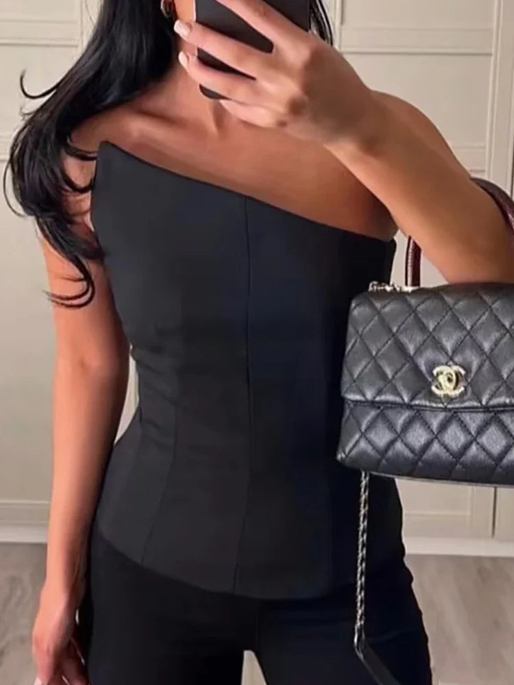 Stylish Women Elegant Cropped Tank Tops Summer Fashion Ladies Vintage Chic Slim Black Top Party Girls Sexy Tanks