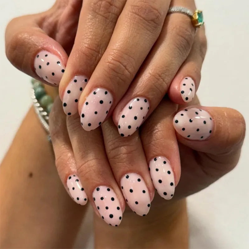 24Pcs Almond French Press on Fake Nails with Pearl Bow Design Wearable Leopard Print Pattern Nail Art Tips Long False Nails Set 4010