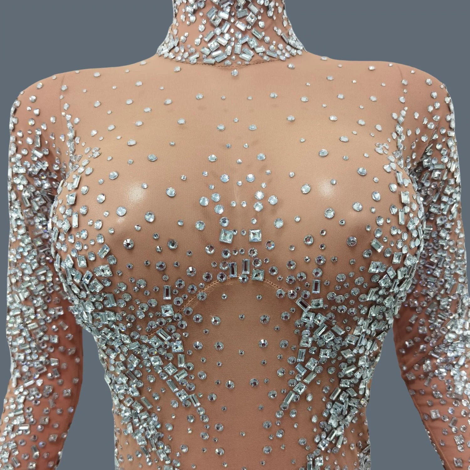 Luxurious Sparkly Crystals Skinny Sheer Mesh Jumpsuit for Women Birthday Party Female Singer Show Stage High-end Sexy Jumpsuit