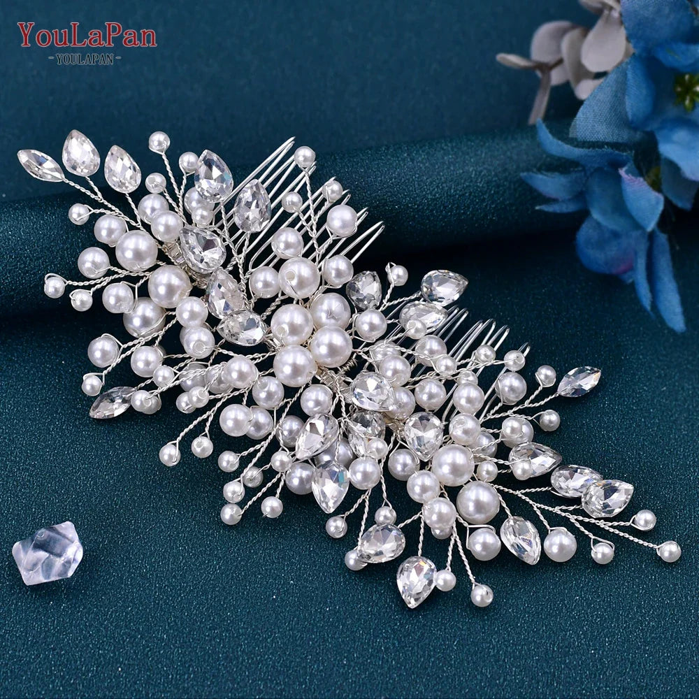 YouLaPan Pearl Hair Comb for Bride Wedding Headwear Hair Ornaments Accessories Woman Hair Clip Bride Tiara Headdresses HP42