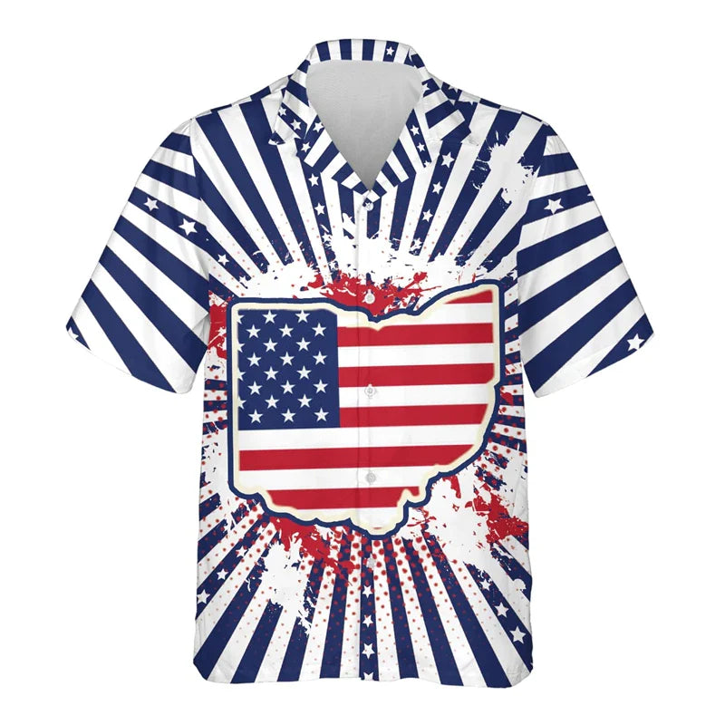 USA California Virginia Michigan Map Flag Graphic Shirts For Men Clothes America Florida Patriotic Lapel Blouse Male Shirt Tops Shirts-SZF39667