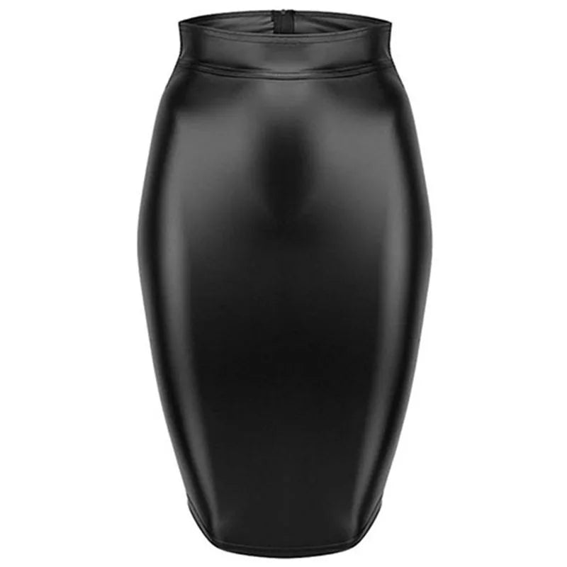 Womens Knee Length Stretch PU Leather Skirt Saia De Couro Jupe Latexwith Ties In Back 2023 Lace Up Zipper BandageLeather Skirts