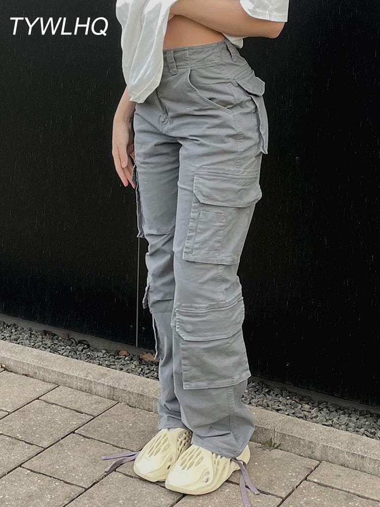 Pantalon Cargo Vintage Baggy Jeans pour femmes, mode Streetwear des années 90, poches, jambes larges, taille haute, pantalon droit en Denim Y2k