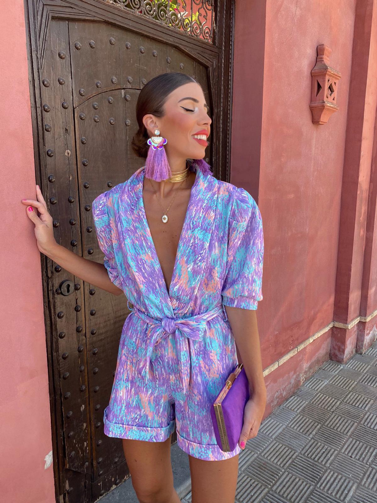 Skinny Playsuits For Women Deep V Neck Short Sleeve Spliced High Waist Print Playsuit Female Summer 2024 Fashion Style Jumpsuits
