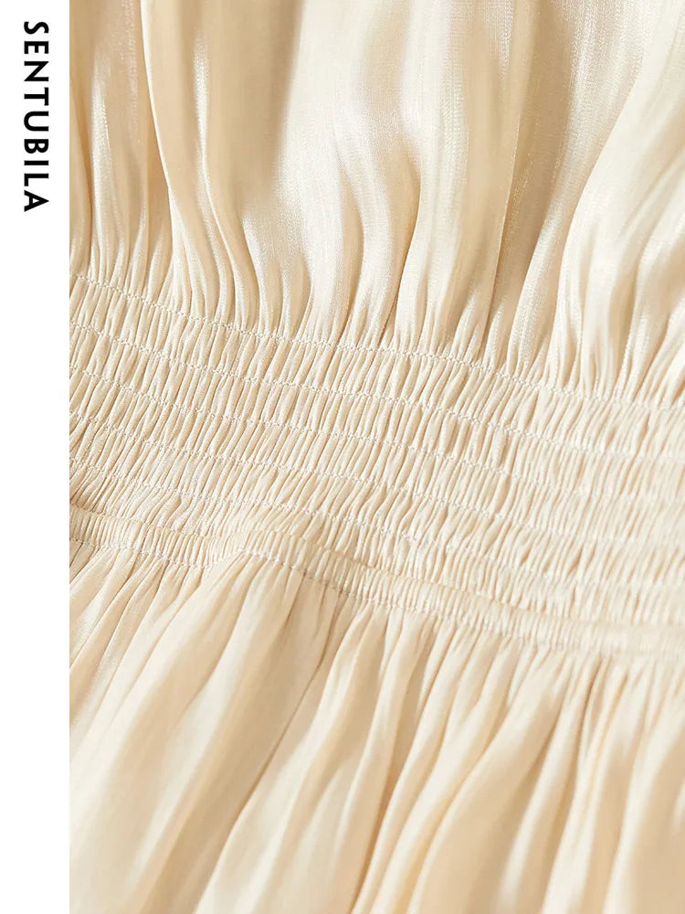 Sentubila Vintage Elegant Dresses for Women 2024 Summer Fashion V-Neck Empire Puff Sleeves A-Line Long Dresses Women Clothing