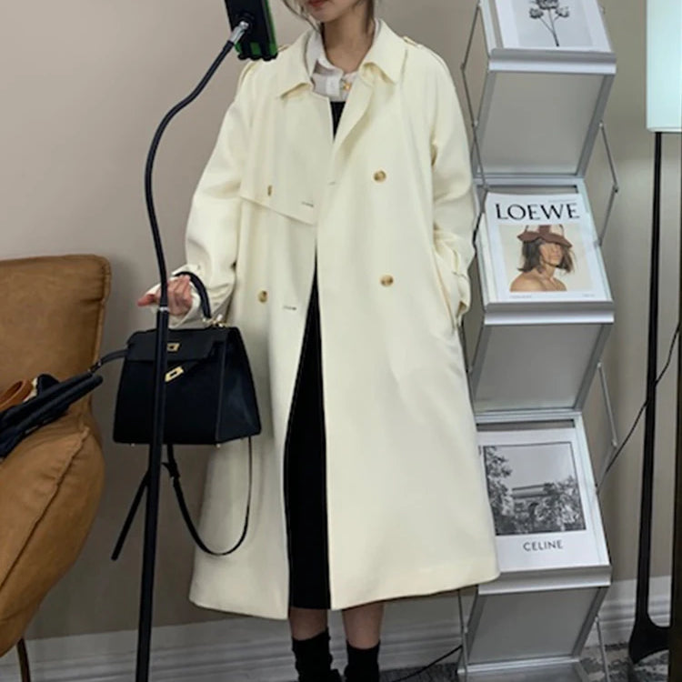 Lautaro Spring Autumn Long Trench Coat for Women Raglan Sleeve Double Breasted Elegant Stylish Chic Luxury Designer Clothes 2025