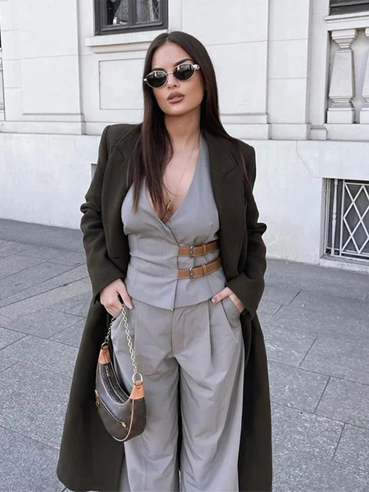 Fashion Leather Belts V-neck Halter Vest Women Elegant Sleeveless Backless Female Tanks Y2k Spring Summer Lady Waistcoat