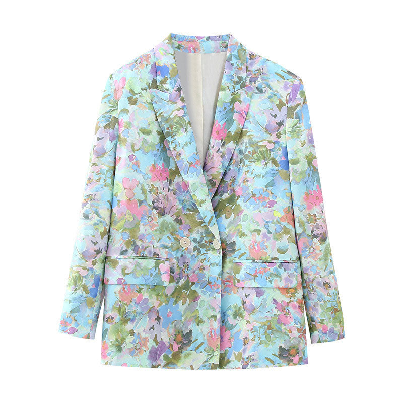 Retro Flower Printed Blazer Suits For Women Spring OL Casual Long Sleeve Jacket Wide-Leg Pants Female Trendy 2 Piece Sets Outfit 02 coat